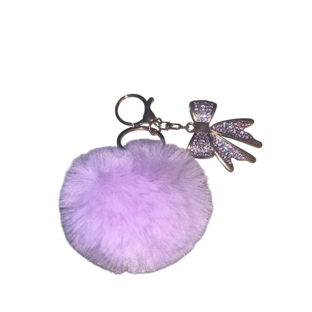 New Lavender Pom Pom Keychain with Bow Charm
